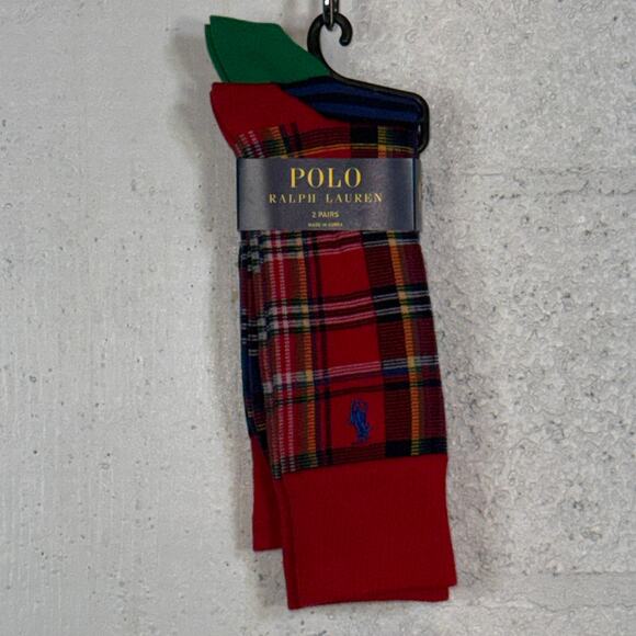 Polo Ralph Lauren Men's 2-Pk. Stripes & Plaid Slack Socks - Red 10-13 - Picture 1 of 6